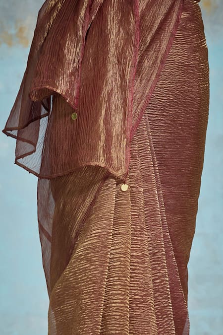 Dressfolk Maroon Handloom Cotton, Tissue Saree With Running Blouse at Aza Fashions Dressfolk_Maroon Handloom Cotton, Tissue Saree With Running Blouse _at_Aza_Fashions