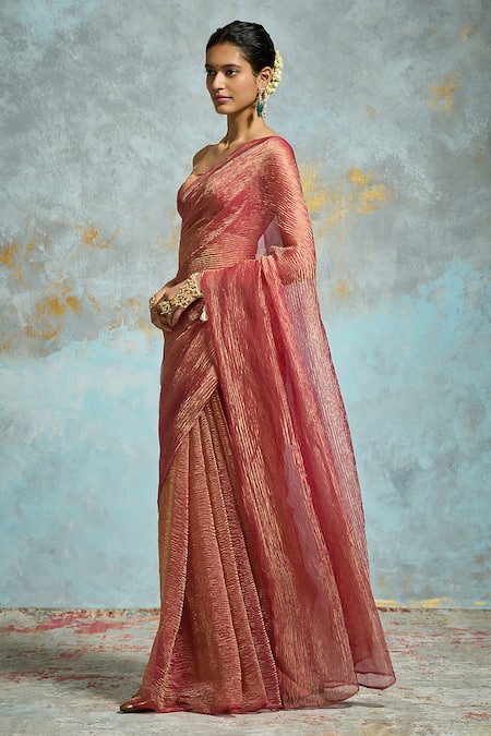 Dressfolk Pink Handloom Cotton Textured Plain Tissue Saree With Running Blouse Online at Aza Fashions Dressfolk_Pink Handloom Cotton Textured Plain Tissue Saree With Running Blouse _Online_at_Aza_Fashions
