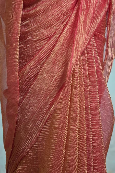 Dressfolk Pink Handloom Cotton Textured Plain Tissue Saree With Running Blouse at Aza Fashions Dressfolk_Pink Handloom Cotton Textured Plain Tissue Saree With Running Blouse _at_Aza_Fashions