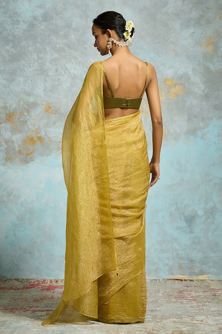 Shop Dressfolk Green Handloom Cotton Plain Textured Tissue Saree With Running Blouse at Aza Fashions Shop_Dressfolk_Green Handloom Cotton Plain Textured Tissue Saree With Running Blouse _at_Aza_Fashions