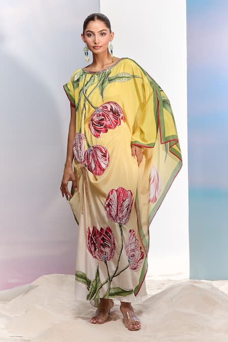 Pria Kataria Puri Ombre Tulip Blossom Print Kaftan 