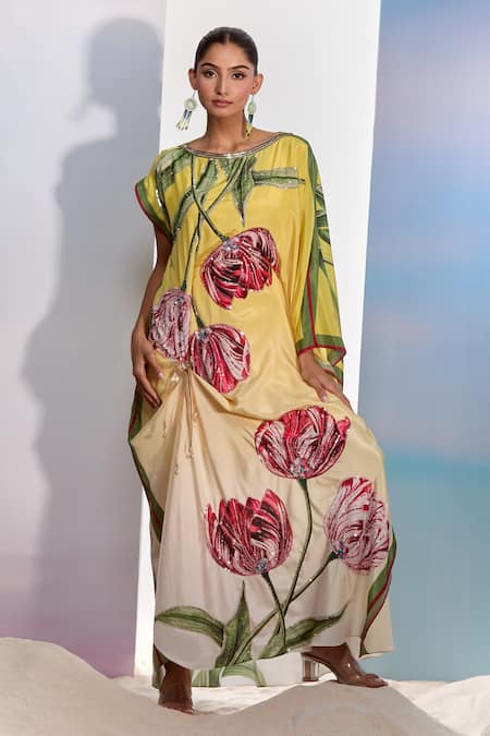 Pria Kataria Puri Ombre Tulip Blossom Print Kaftan 