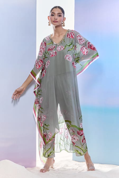 Pria Kataria Puri Georgette Tulip Blossom Print Kaftan With Pant 