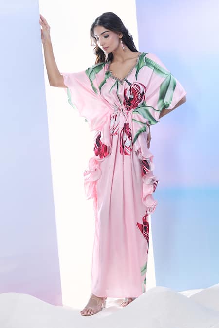 Pria Kataria Puri Ruffled Tulip Blossom Print Kaftan 