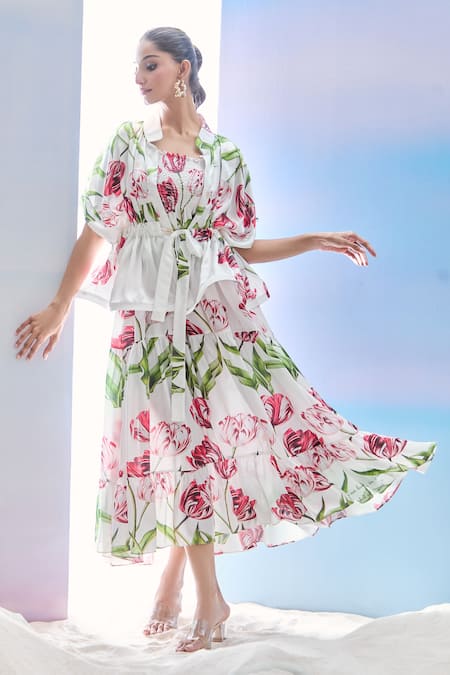 Pria Kataria Puri Tulip Print Jacket & Dress Set 