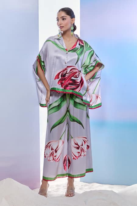 Pria Kataria Puri Asymmetric Tulip Print Shirt & Pant Set 