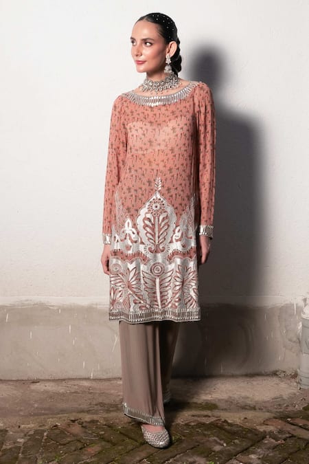 SAKSHAM & NEHARICKA Blush Moon Embroidered Kurta With Palazzo 