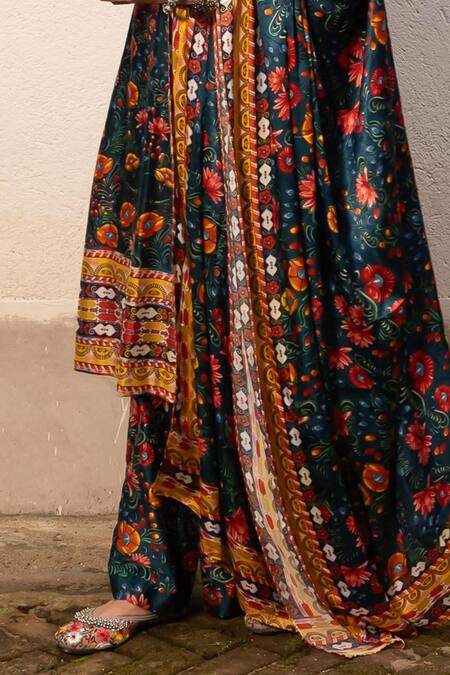 Shop Saksham & Neharicka Multi Color Cotton, Silk Embroidery Round Neck Floral Print Kurta Set Shop_Saksham & Neharicka_Multi Color Cotton, Silk Embroidery Round Neck Floral Print Kurta Set