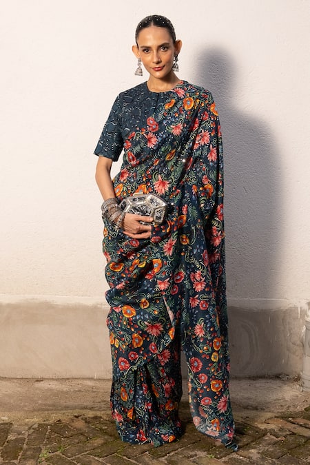 SAKSHAM & NEHARICKA Bhasha Floral Print Saree With Blouse 