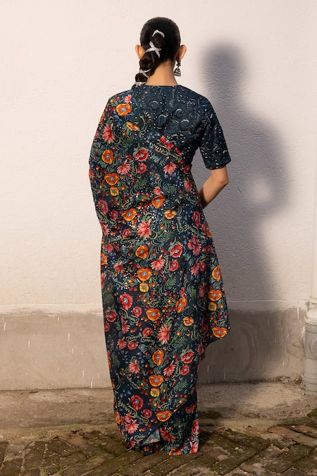 Saksham & Neharicka Floral Print Cotton Silk Saree Set 