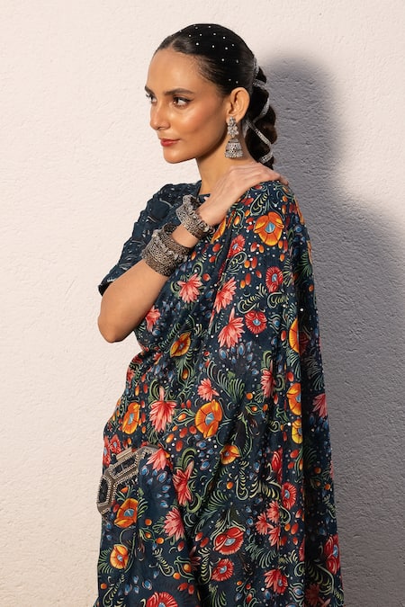 Saksham & Neharicka Multi Color Cotton, Silk Embroidery, Sequins, Zari Floral Print Saree Set Online at Aza Fashions Saksham & Neharicka_Multi Color Cotton, Silk Embroidery, Sequins, Zari Floral Print Saree Set _Online_at_Aza_Fashions