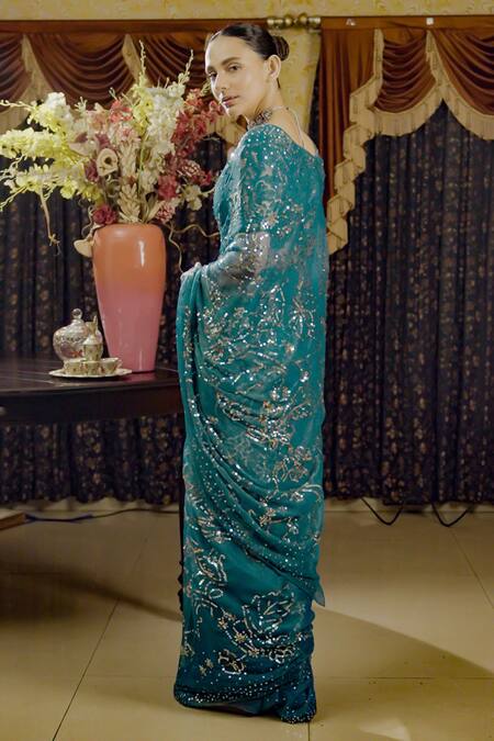 Buy Saksham & Neharicka Green Chiffon, Satin, Sequins, Applique, Floral Saree And Blouse Online at Aza Fashions Buy_Saksham & Neharicka_Green Chiffon, Satin, Sequins, Applique, Floral Saree And Blouse _Online_at_Aza_Fashions