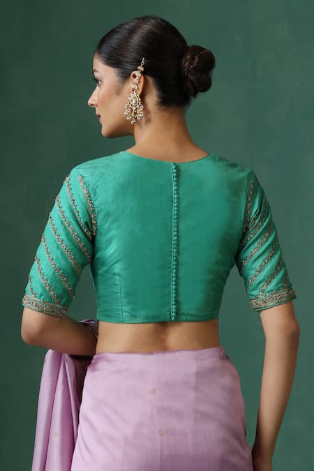 Weaver Story Sea Green Zardozi Embroidered Blouse 