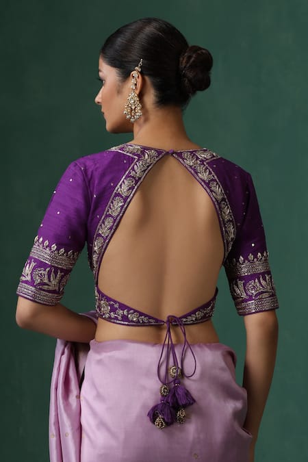 Weaver Story Purple Zardozi Embroidered Saree Blouse 