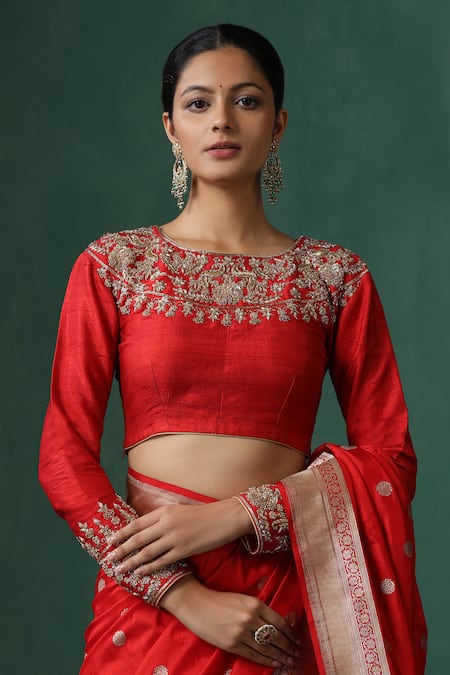 Weaver Story Raw Silk Zardozi Embroidered Blouse 