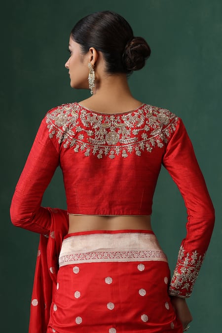 Weaver Story Red Zardozi Embroidered Saree Blouse 