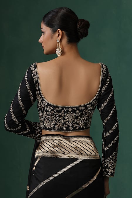 Weaver Story Black Zardozi Embroidered Saree Blouse 