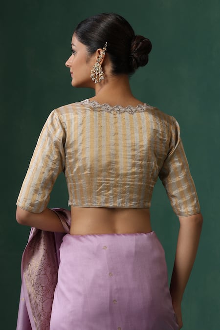Weaver Story Gold Silver Zardozi Embroidered Saree Blouse 