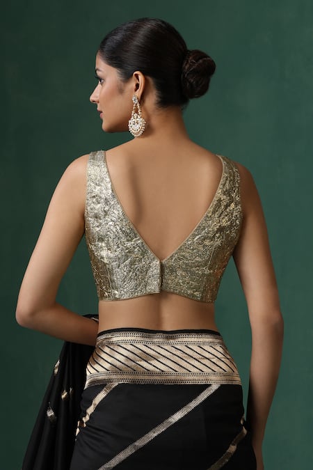 Weaver Story Gold Textured Sleeveless Saree Blouse 