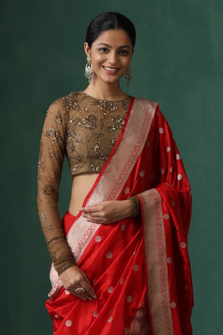 Weaver Story_Black Net Embroidered Sequin Round Floral Saree Blouse _Online_at_Aza_Fashions