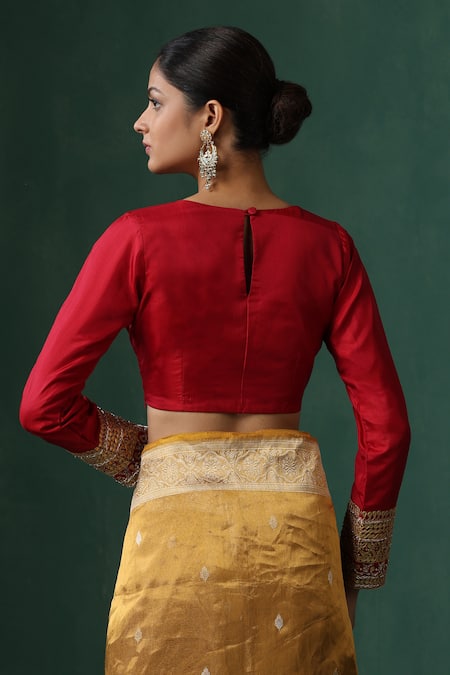 Weaver Story Gota Embroidered Red Saree Blouse 