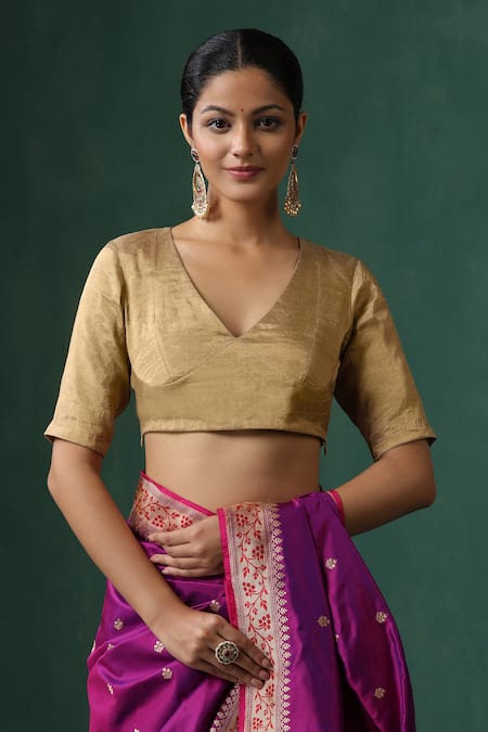 Weaver Story Solid Tissue Silk Saree Blouse 