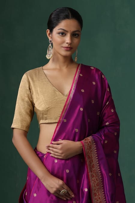 Weaver Story Gold Tissue V-neck Silk Saree Blouse Online at Aza Fashions Weaver Story_Gold Tissue V-neck Silk Saree Blouse _Online_at_Aza_Fashions