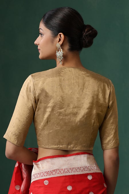 Weaver Story Gold Tissue Silk Princess Cut Blouse 
