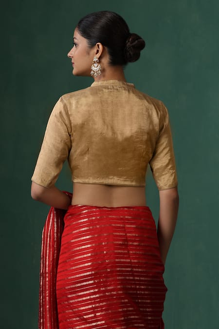 Weaver Story Gold Tissue Silk Princess Cut Blouse 