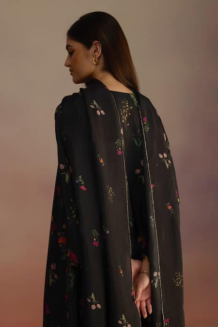 Roza_Black Hand Drawn Floral Stole _Online_at_Aza_Fashions