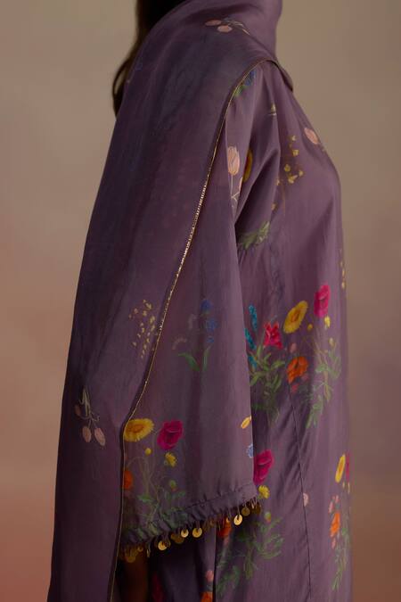 Roza_Purple Hand Drawn Floral Stole _Online_at_Aza_Fashions