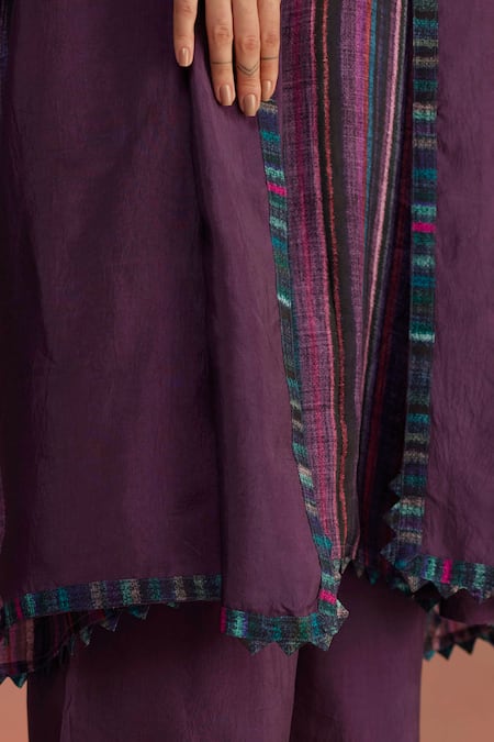 Roza_Purple Stripe Hand Sketched Stole_Online_at_Aza_Fashions