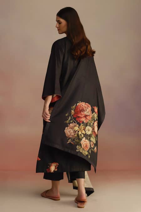 Shop_Roza_Black Floral Hand Painted Stole _at_Aza_Fashions