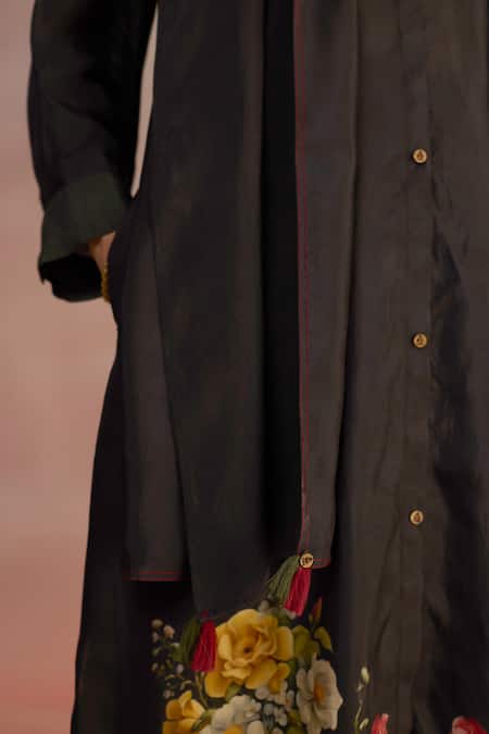 Shop_Roza_Black Floral Hand Painted Stole _Online_at_Aza_Fashions