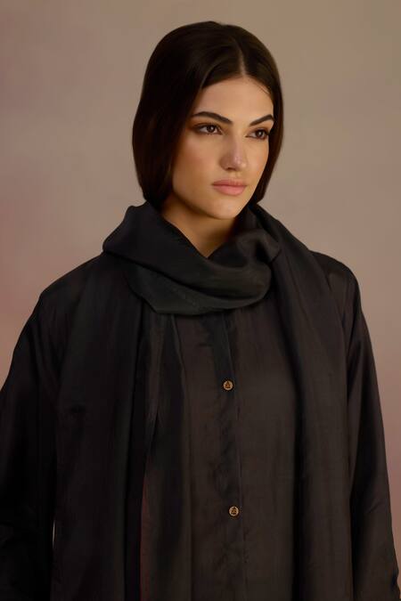 Roza_Black Floral Hand Painted Stole _at_Aza_Fashions