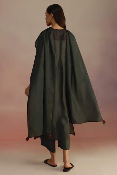 Shop_Roza_Green Thread Running Stitch Embroidered Stole _at_Aza_Fashions