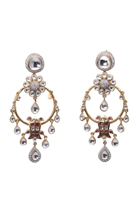 Vasundhara Gold Plated Crystals, Diamonds, Stones Floral Kundan Chandbali Earrings Online at Aza Fashions Vasundhara_Gold Plated Crystals, Diamonds, Stones Floral Kundan Chandbali Earrings _Online_at_Aza_Fashions