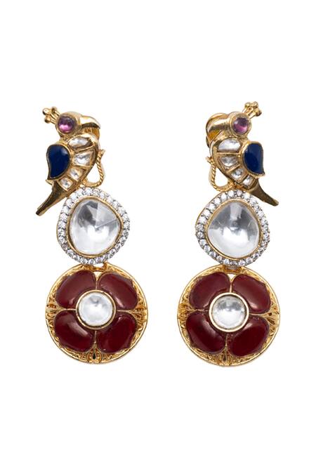 Vasundhara_Gold Plated Stones Rhodium Kundan Danglers _Online_at_Aza_Fashions
