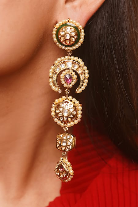 Vasundhara Crescent Floral Kundan Embellished Earrings 