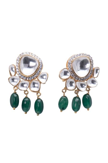 Vasundhara Gold Plated Beads, Diamonds Kundan And Drop Earrings Online at Aza Fashions Vasundhara_Gold Plated Beads, Diamonds Kundan And Drop Earrings_Online_at_Aza_Fashions