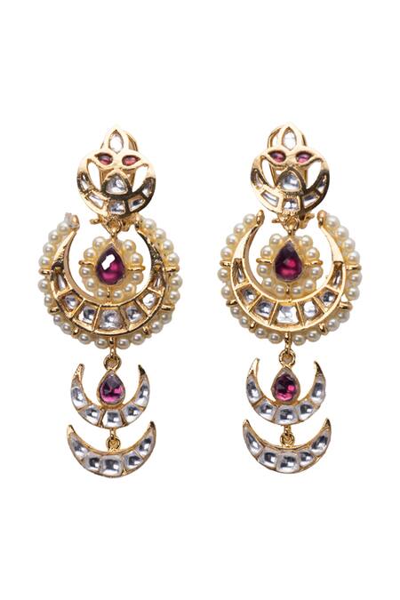 Vasundhara Gold Plated Pearls, Crystals, Stones Kundan And Layered Chandbalis Online at Aza Fashions Vasundhara_Gold Plated Pearls, Crystals, Stones Kundan And Layered Chandbalis _Online_at_Aza_Fashions