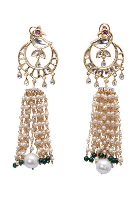 Vasundhara_Gold Plated Pearls, Gota Patti Kundan And Embellished Earrings_Online_at_Aza_Fashions