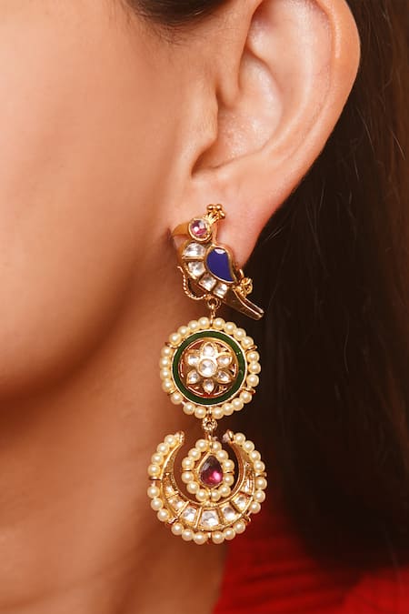 Vasundhara Aarya Bird & Floral Motif Embellished Chandbali Earrings 