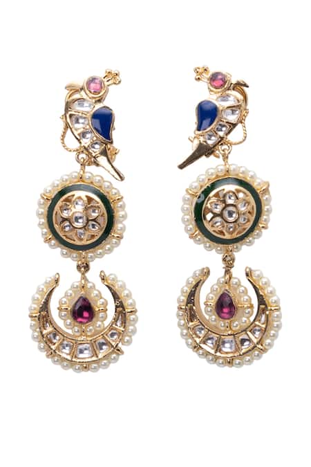 Vasundhara Gold Plated Crystals Kundan Bird And Floral Chandbali Earrings Online at Aza Fashions Vasundhara_Gold Plated Crystals Kundan Bird And Floral Chandbali Earrings _Online_at_Aza_Fashions