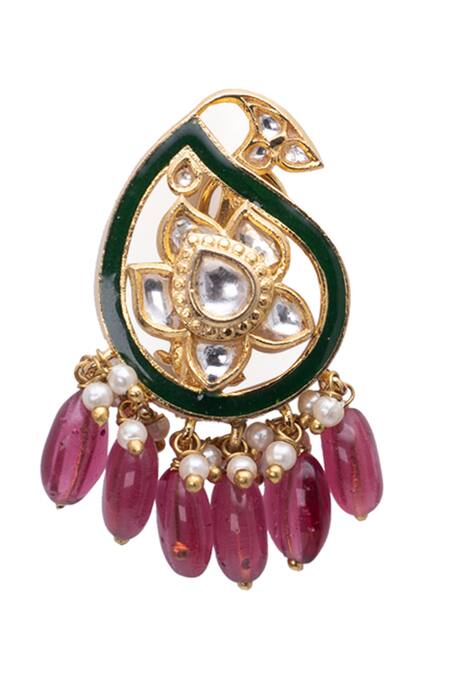 Vasundhara_Gold Plated Artificial Kundan Rhodium Paisley Stud Earrings _Online_at_Aza_Fashions