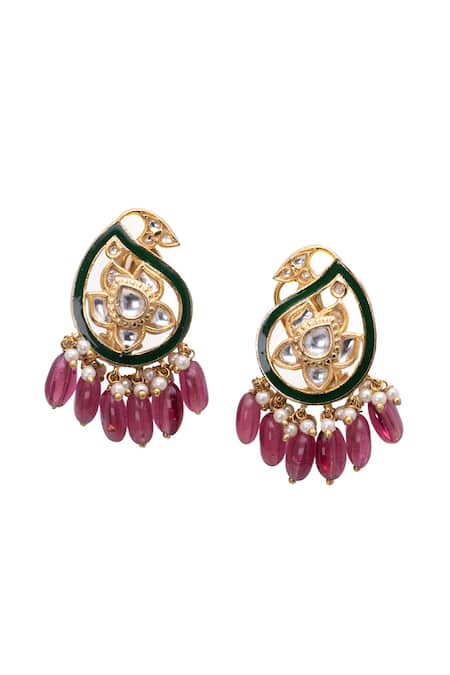Buy_Vasundhara_Gold Plated Artificial Kundan Rhodium Paisley Stud Earrings _Online_at_Aza_Fashions