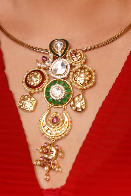 Vasundhara Gold Plated Rhodium Floret Pendant Necklace Online at Aza Fashions Vasundhara_Gold Plated Rhodium Floret Pendant Necklace _Online_at_Aza_Fashions