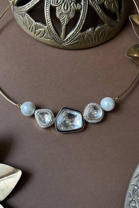 Vasundhara Gold Plated Geometric Cutwork Choker Necklace Online at Aza Fashions Vasundhara_Gold Plated Geometric Cutwork Choker Necklace_Online_at_Aza_Fashions