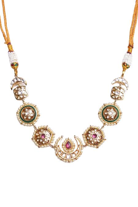 Vasundhara_Gold Plated Rhodium Floral Choker _Online_at_Aza_Fashions