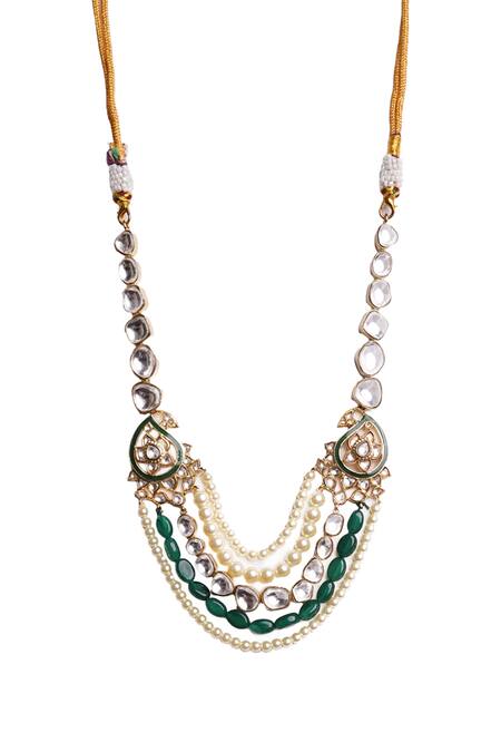 Vasundhara_Gold Plated Fabric Flowers Layered Paisley Cutwork Choker Necklace _Online_at_Aza_Fashions